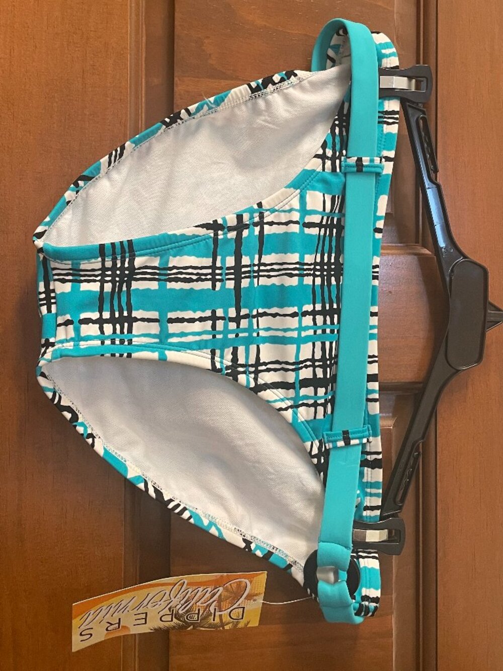 BRAND NEW WITH TAGS Belted Bikini Bottom - Teal, Black, and White pattern